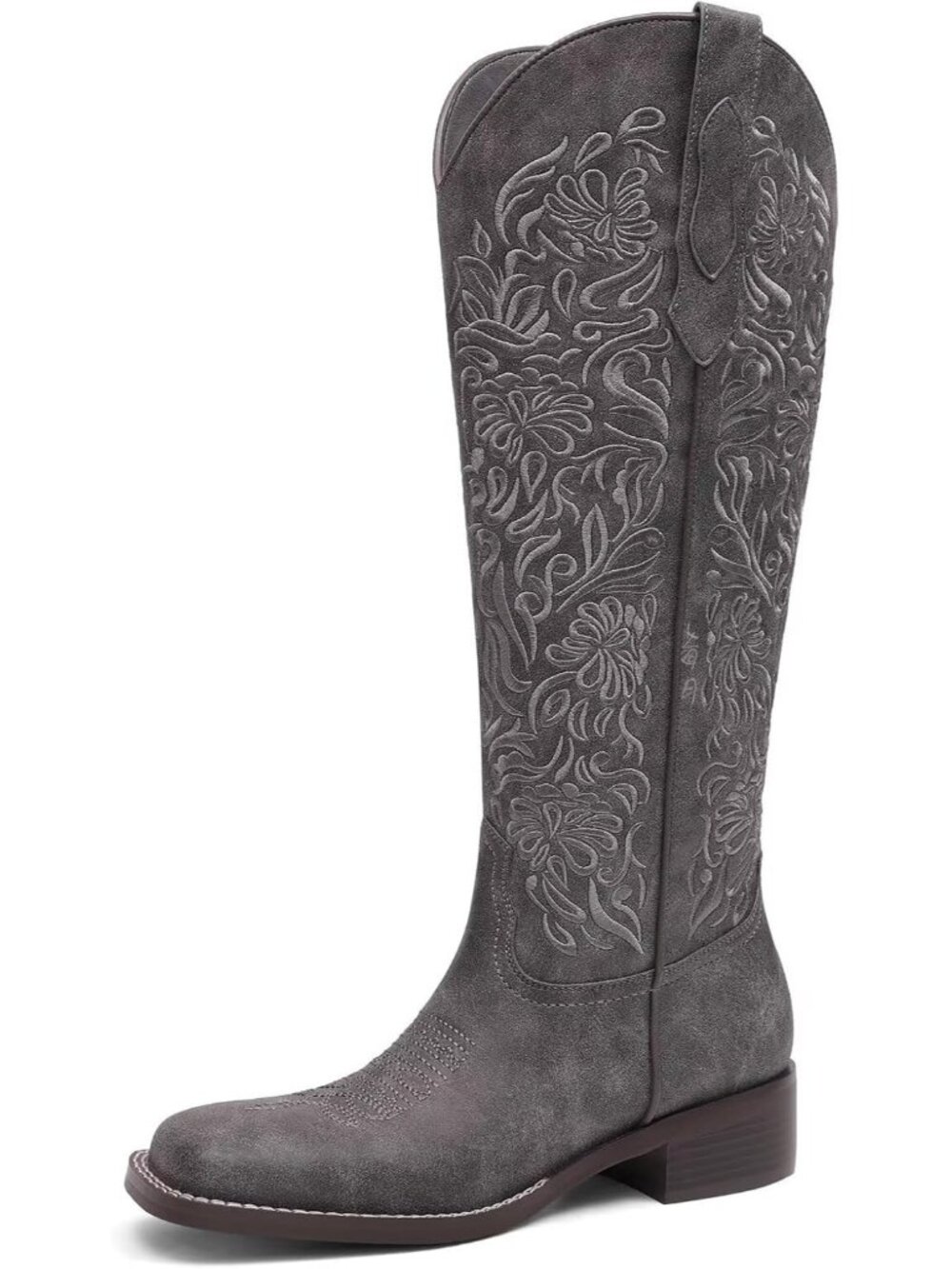 Women's Grey Knee High Cowboy Boots Embroidered Western Style